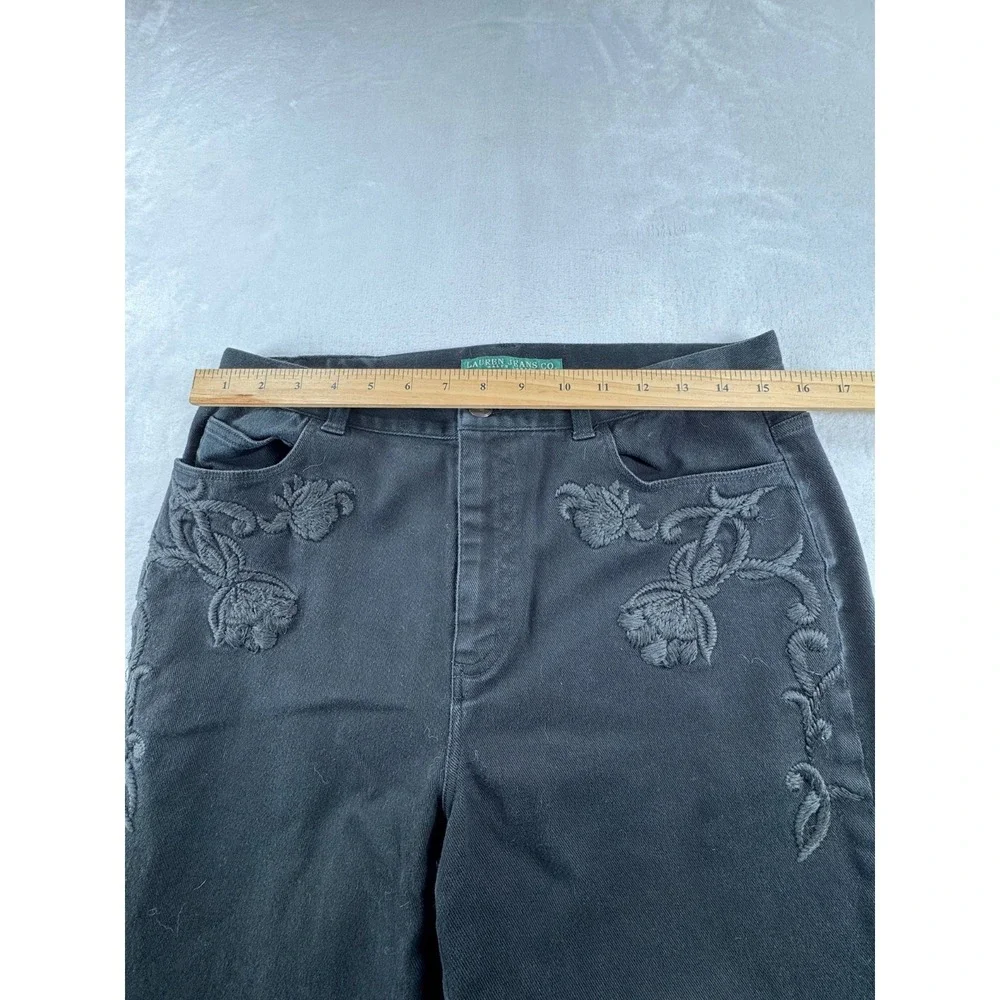 Lauren Ralph Lauren Jeans Women's 12 Black Denim Embroidered Zip-Fly‎ Hipster